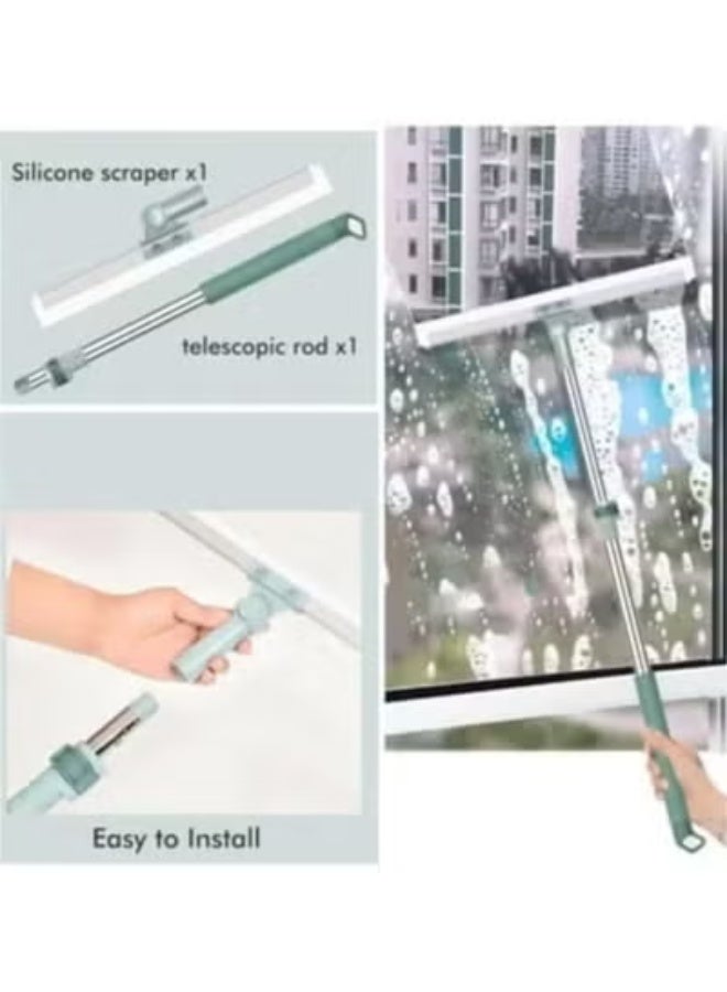 floor mop with long adhesive handle and adjustable, extendable stainless steel pole for cleaning glass, bathrooms, and floors. - Image 2